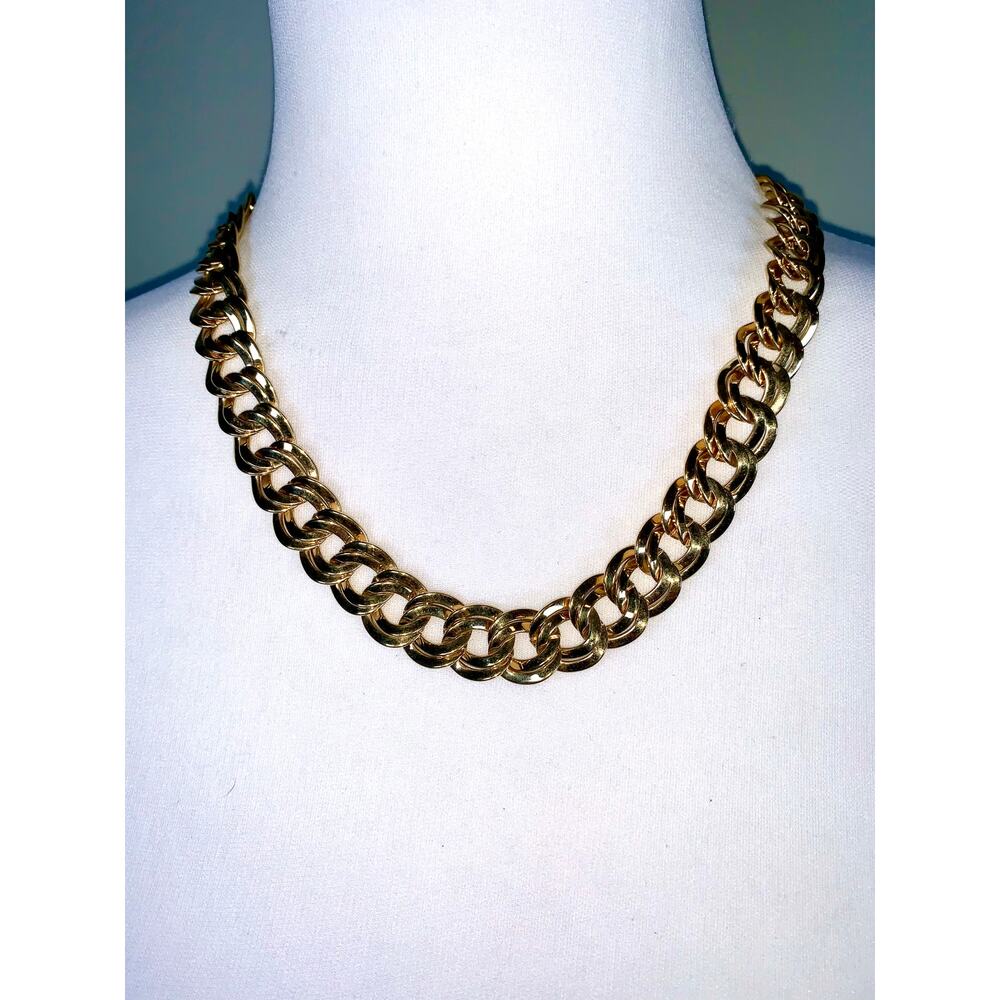 Vintage 1980's Monet Gold Plated Double Link Chain Statement Necklace